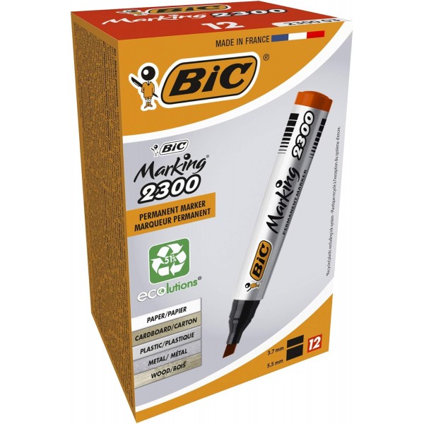 BIC Permanent Marker Marking 2000 ECOlutions 12개 상자 및 Marking 2300 Permanent Marker, 빨간색, 12개 팩, 골판지용 방수 펜