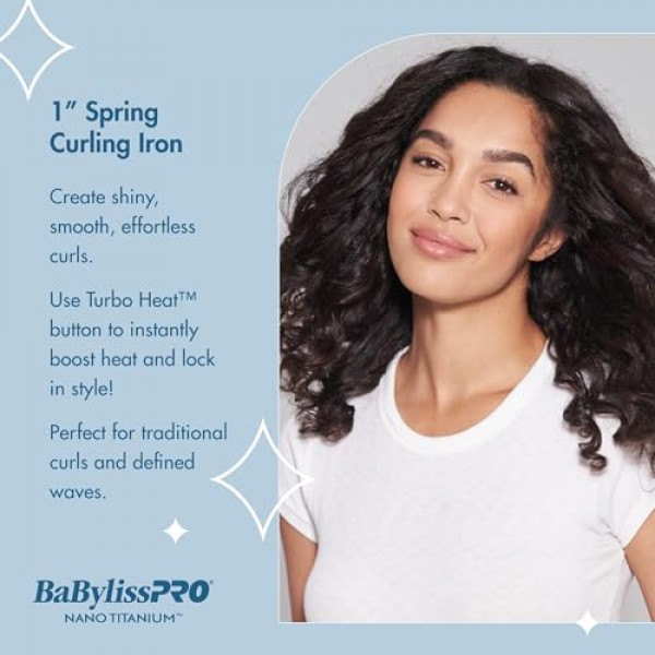 BaBylissPRO 나노 티타늄 스프링 컬링 아이언, 오래 지속되는 컬 및 모든 모발 유형을 위한 1 전문 스프링 헤어 컬러