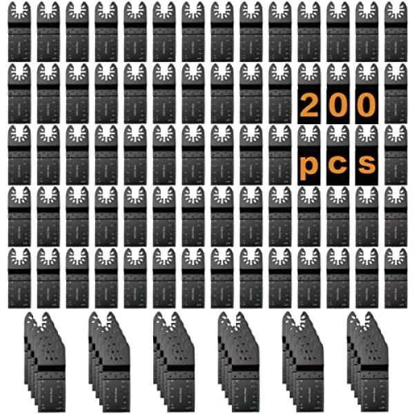 200Pcs 진동 도구 블레이드 전문 범용 진동 톱 블레이드 Dewalt, Milwaukee, Makita, Ryobi, Rockwell, Bosch와 호환되는 목재 멀티 도구 블레이드