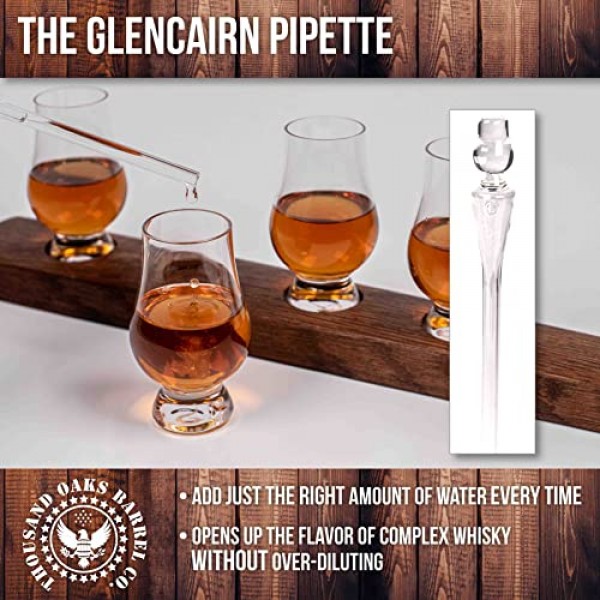The Wee Glencairn 위스키 비행 지팡이 - 재생 오크통 지팡이가 포함된 크리스탈 버번 유리 키트, 미니 Glencairn 위스키 유리 4개 세트 및 위스키 유리 피펫 점적기