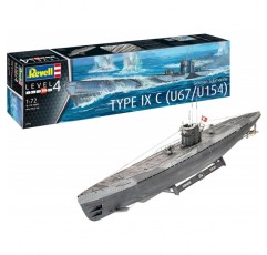 Revell RV05166 05166 U-Boot 독일 잠수함 유형 IX C U67/U154, 선박 모델 키트 1.72, 1.06 m True to the Original Advanced Model Kit, 도색되지 않음, 1/72
