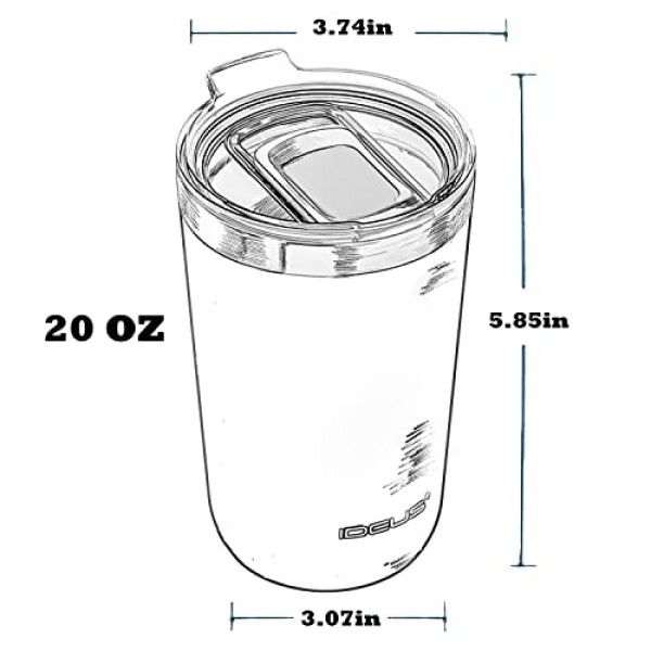 Ideus 20온스 텀블러, 물 튀김 방지 슬라이딩 뚜껑이 있는 여행용 커피 머그, 가정 및 사무실용 이중벽 스테인레스 스틸 진공 단열 커피 머그, 음료를 뜨겁게 또는 차갑