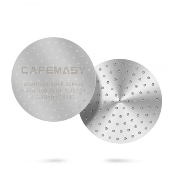 CAFEMASY 에스프레소 퍽 스크린 53mm Breville Espresso Portafilter 필터 바구니 54mm 2pcs 재사용 가능한 커피 필터 금속 하부 샤워 스크린