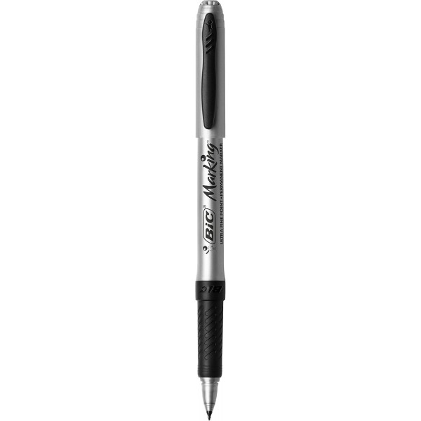 BIC Intensity Marker Ultra Fine, 검정, 12개들이 팩, 선 너비: 0.6mm, 고무 그립 영역 12개 펜 포함