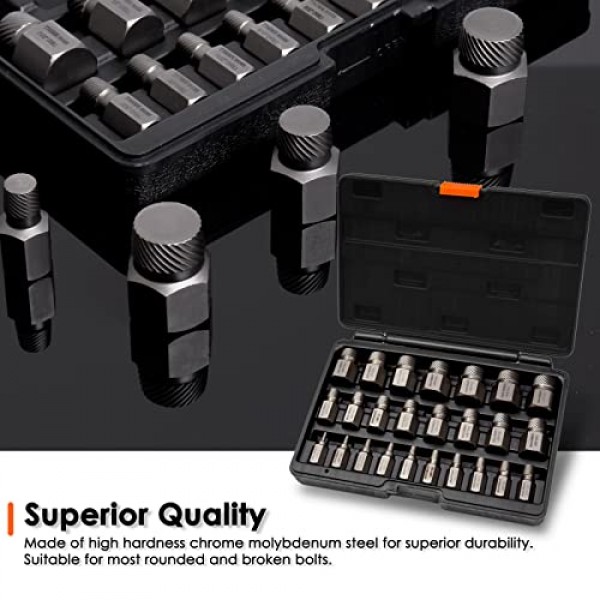 THINKWORK 나사 추출기 세트, 25피스 Easy Out 볼트 추출기 세트, 멀티 스플라인, 부러진 스터드, 볼트, 나사 제거용