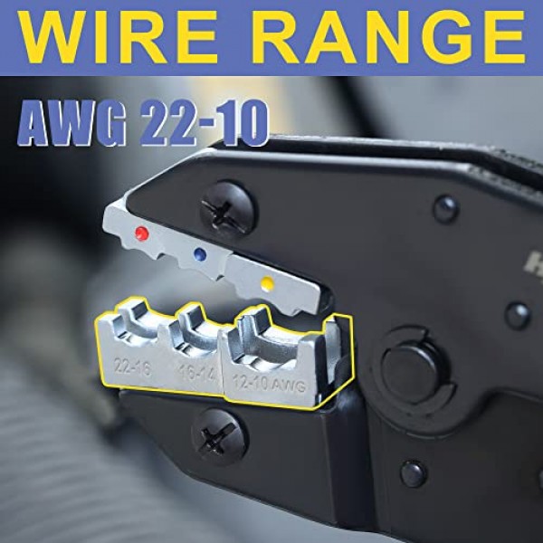 haisstronica 절연 전기 와이어 커넥터용 압착 도구-AWG 22-10 래칫 크림퍼 도구-래칫팅 와이어 압착 도구-절연 커넥터 및 와이어 터미널 HS-9327에 사용 가능