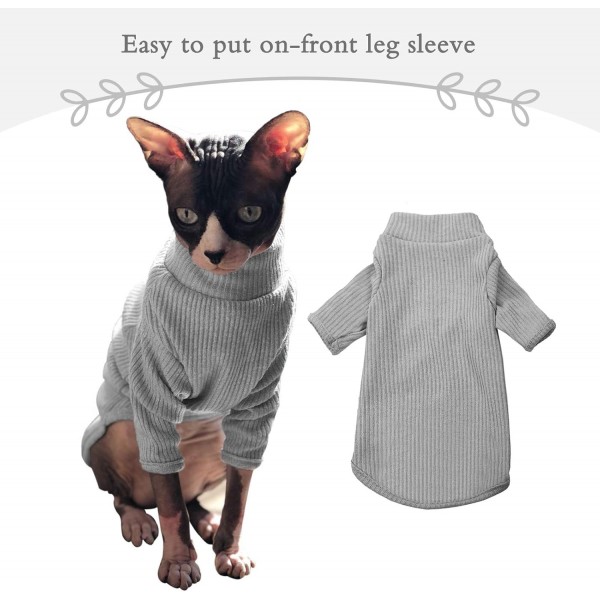 털이없는 고양이 조끼 터틀넥 통기성 사랑스러운 고양이 옷 스웨터 새끼 고양이 티셔츠 소매가있는 고양이 잠옷 점프 슈트 Sphynx Cornish Rex Devon Rex Peterbald S (2.2-4lbs) 그