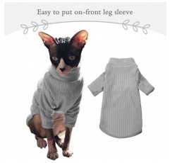 털이없는 고양이 조끼 터틀넥 통기성 사랑스러운 고양이 옷 스웨터 새끼 고양이 티셔츠 소매가있는 고양이 잠옷 점프 슈트 Sphynx Cornish Rex Devon Rex Peterbald S (2.2-4lbs) 그