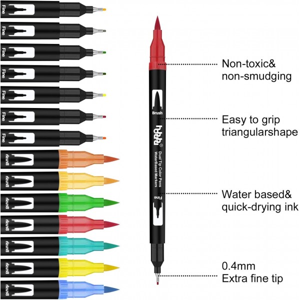 Hhhouu 100 색 브러시 마커 브러시 펜 저널 액세서리 펜, 마커 펜 성인을위한 양면 색칠하기 책bullet journal handlettering hho-100B
