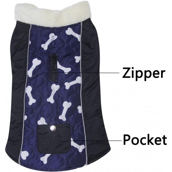 JoyDaog 양털 칼라 겨울용 포켓 방수 강아지 자켓이있는 대형 개를위한 따뜻한 개 코트 블루 XL XL 블루