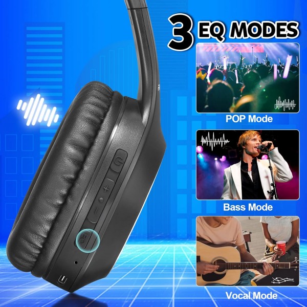 Rydohi 블루투스 헤드폰 오버이어 68시간 재생 및 3가지 EQ 음악 모드 마이크/딥 베이스가 장착된 무선 헤드폰 PC용 HiFi 스테레오 접이식 헤드셋 여행 사무실