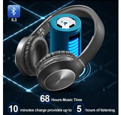 Rydohi 블루투스 헤드폰 오버이어 68시간 재생 및 3가지 EQ 음악 모드 마이크/딥 베이스가 장착된 무선 헤드폰 PC용 HiFi 스테레오 접이식 헤드셋 여행 사무실