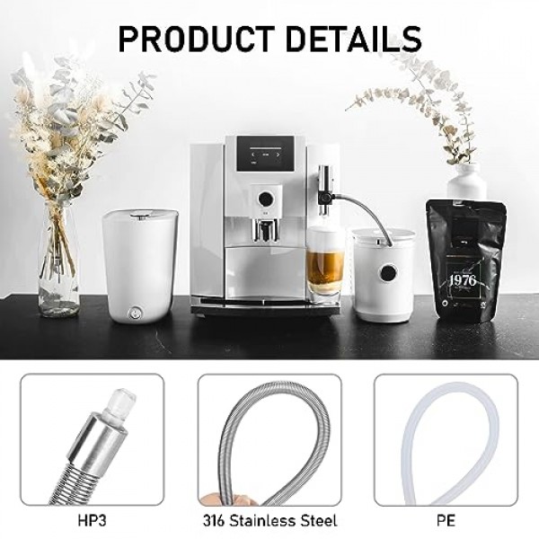 HP3 어댑터가 있는 스테인레스 스틸 밀크 파이프 케이스, jura와 호환 가능 다음 커피 머신 모델: Z8, Z6, J6, S8, S80, E8, E8 Chrome, GIGA X8cG2 / X8G2, GIGA X3cG2 / X3G2, X8, X10, WE8