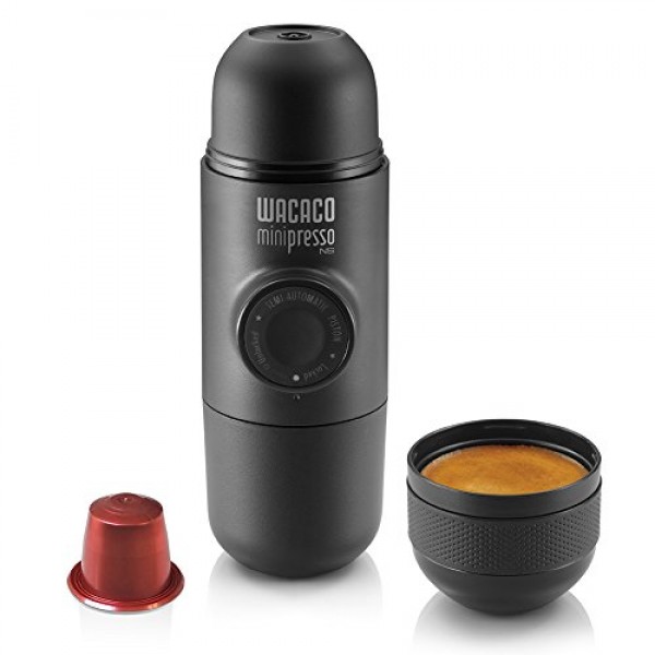 WACACO Minipresso NS, 휴대용 에스프레소 머신, 호환 가능한 Nespresso 오리지널 캡슐 및 호환 제품, 여행용 커피 메이커, 피스톤 동작으로 수동 작동