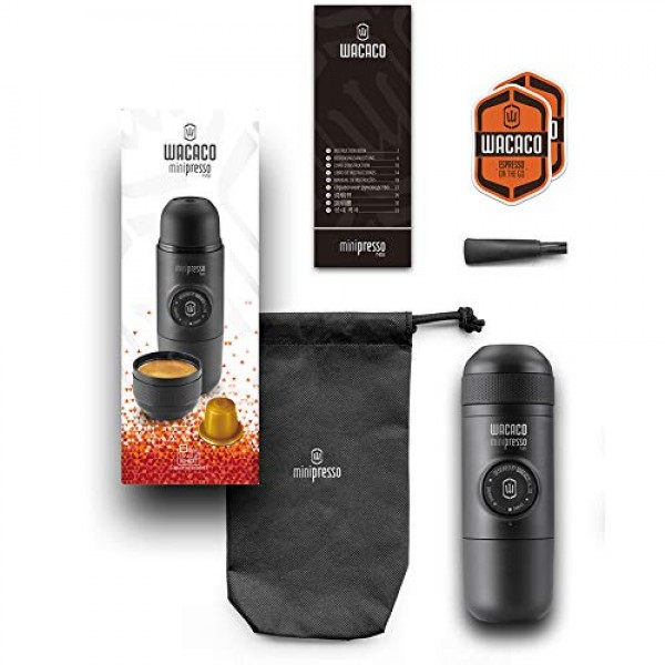 WACACO Minipresso NS, 휴대용 에스프레소 머신, 호환 가능한 Nespresso 오리지널 캡슐 및 호환 제품, 여행용 커피 메이커, 피스톤 동작으로 수동 작동