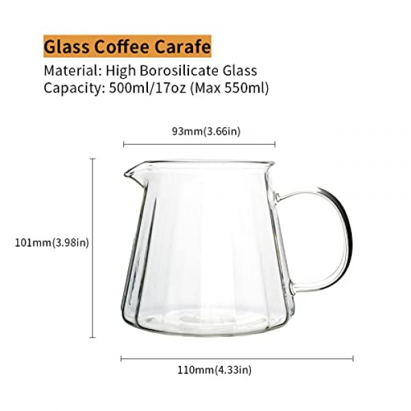 Watchget 유리 커피 Carafe 500ml 커피 서버 위에 부어 내열성 붕규산 유리 커피 포트 메이커 17oz Clear