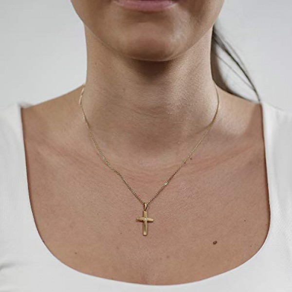 Trendor Gold Cross 585 남성용 및 여성용 40cm 금도금 체인, 골드 펜던트, 진짜 금으로 만든 크로스 펜던트, 선물 아이디어, 지르코니아 35799, 큐빅 지르코니아 골드, 큐빅 지