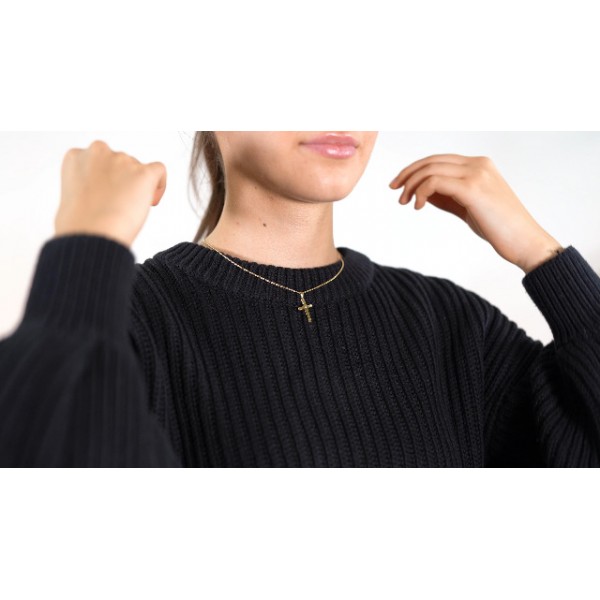 Trendor Gold Cross 585 남성용 및 여성용 40cm 금도금 체인, 골드 펜던트, 진짜 금으로 만든 크로스 펜던트, 선물 아이디어, 지르코니아 35799, 큐빅 지르코니아 골드, 큐빅 지