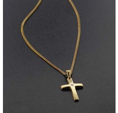 Trendor Gold Cross 585 남성용 및 여성용 40cm 금도금 체인, 골드 펜던트, 진짜 금으로 만든 크로스 펜던트, 선물 아이디어, 지르코니아 35799, 큐빅 지르코니아 골드, 큐빅 지