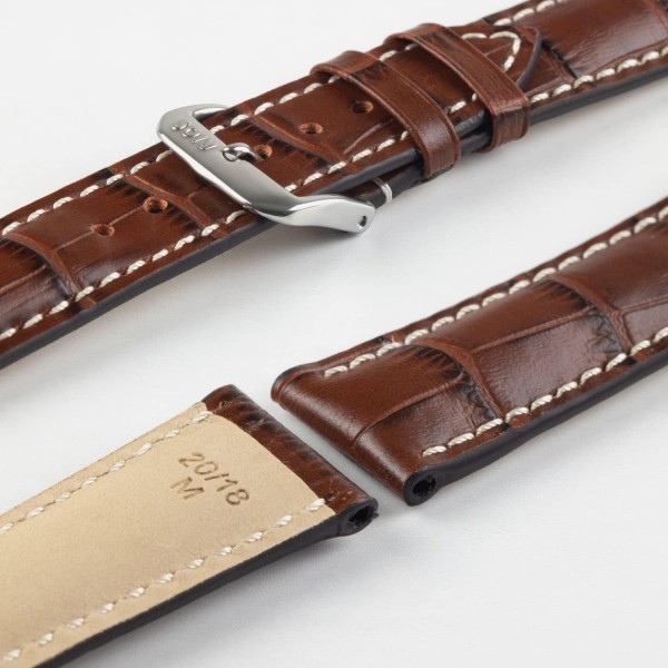 Rios 1931 NEW ORLEANS 마호가니 19mm 실버 버클 앨리게이터 엠보싱 가죽 시계 스트랩