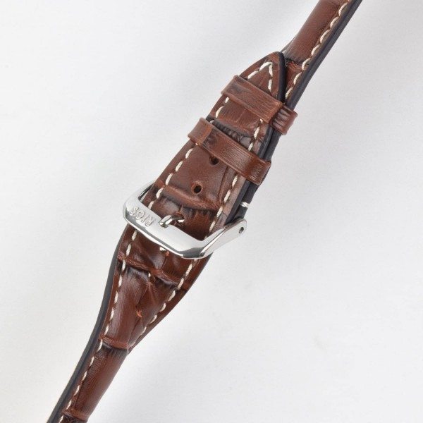 Rios 1931 NEW ORLEANS 마호가니 19mm 실버 버클 앨리게이터 엠보싱 가죽 시계 스트랩