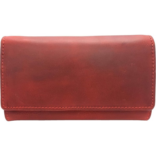 RFID 보호 기능이 있는 정품 가죽 여성용 지갑, 긴 천연 헌터 가죽 Jockey Club Toro Rustique red