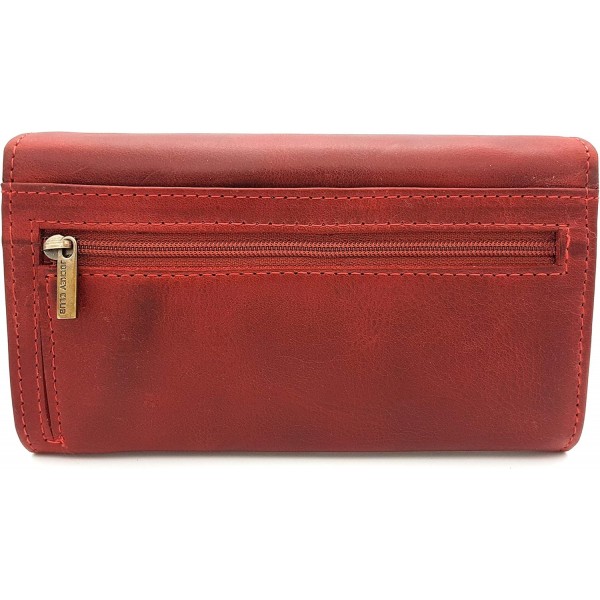 RFID 보호 기능이 있는 정품 가죽 여성용 지갑, 긴 천연 헌터 가죽 Jockey Club Toro Rustique red