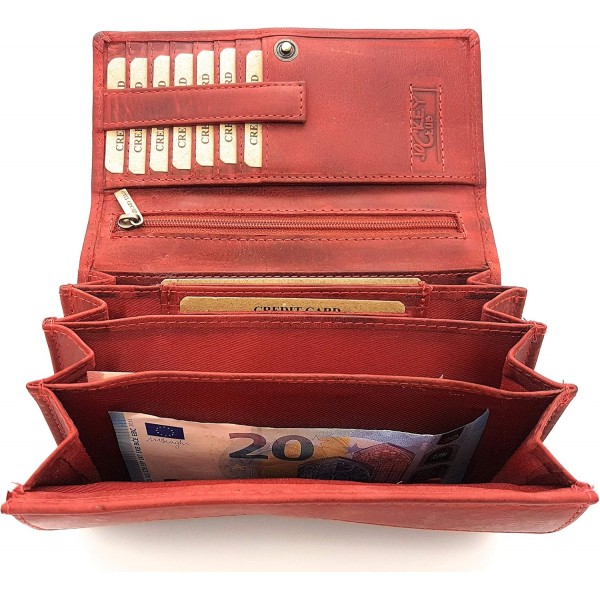 RFID 보호 기능이 있는 정품 가죽 여성용 지갑, 긴 천연 헌터 가죽 Jockey Club Toro Rustique red