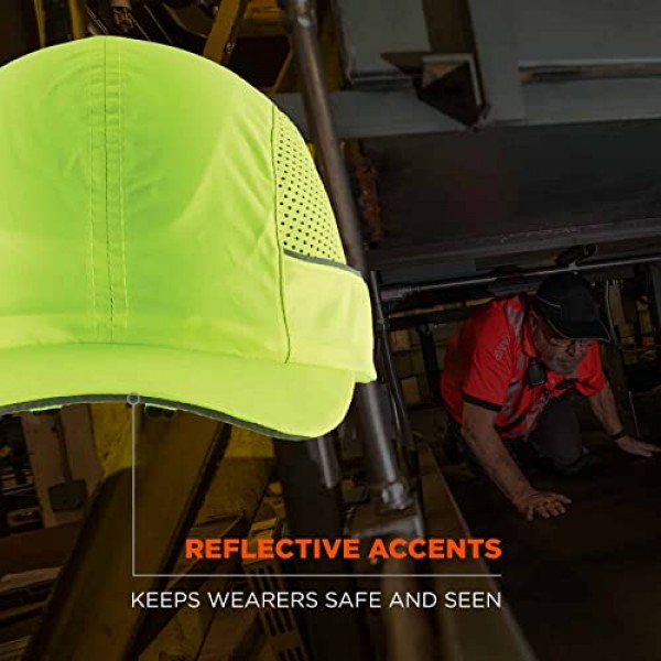 LED 챙 조명이 있는 안전 범프 캡, 야구 모자 스타일, 짧은 챙, Ergodyne Skullerz 8960, 라임