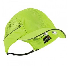 LED 챙 조명이 있는 안전 범프 캡, 야구 모자 스타일, 짧은 챙, Ergodyne Skullerz 8960, 라임