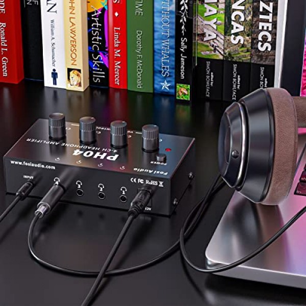 Fosi Audio PH04 4 채널 헤드폰 앰프 금속 스테레오 오디오 앰프, 12V 1.5A 전원 공급 장치, 스튜디오 및 무대용 초소형 휴대용 헤드폰 분배기