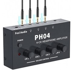Fosi Audio PH04 4 채널 헤드폰 앰프 금속 스테레오 오디오 앰프, 12V 1.5A 전원 공급 장치, 스튜디오 및 무대용 초소형 휴대용 헤드폰 분배기