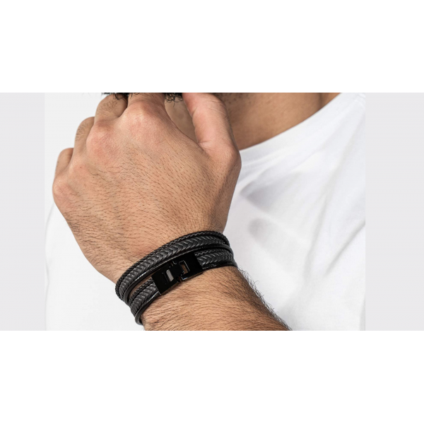 SERASAR 남성용 프리미엄 가죽 랩 팔찌 [랩] 블랙 및 브라운 색상, 다양한 길이, 스테인레스 스틸 걸쇠, 보석 상자 포함, 남성용 선물로 적합, 스테인레스 스틸