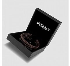 SERASAR 남성용 프리미엄 가죽 랩 팔찌 [랩] 블랙 및 브라운 색상, 다양한 길이, 스테인레스 스틸 걸쇠, 보석 상자 포함, 남성용 선물로 적합, 스테인레스 스틸