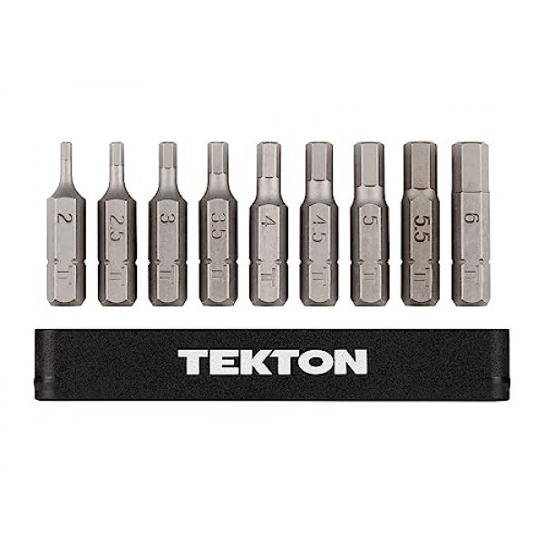 TEKTON 1/4인치 미터법 보안 육각 비트 세트, 레일 포함, 9피스(2-6mm) | DZX93004