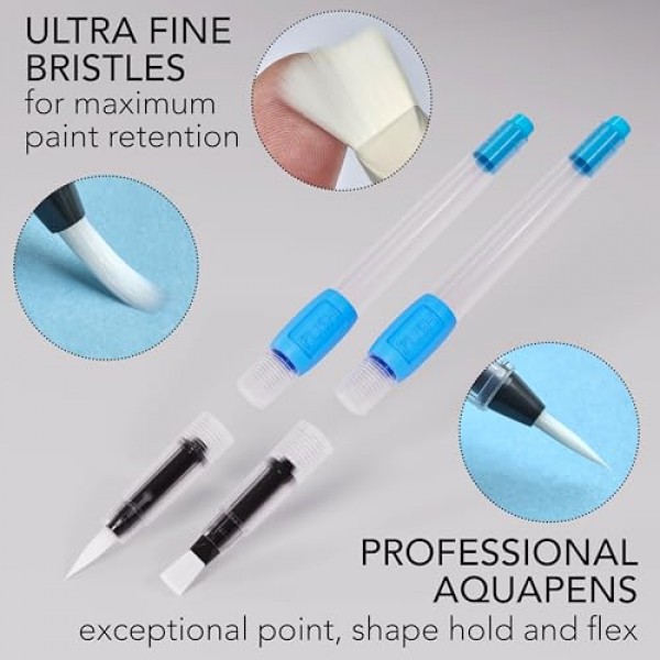 aquapens 그림용 워터 브러쉬 펜 - 6팩 - 6가지 펜촉이 있는 워터 드로잉 브러쉬 펜 - 예술가용 휴대용 수채화 브러쉬 펜 - 어린이 및 성인용 워터 브러쉬 펜
