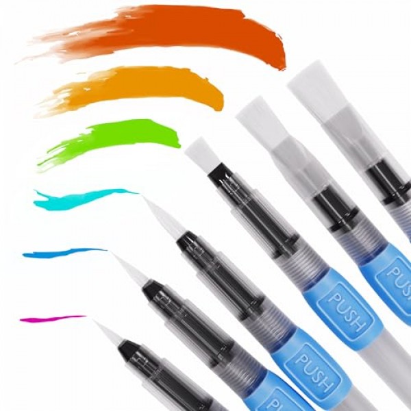 aquapens 그림용 워터 브러쉬 펜 - 6팩 - 6가지 펜촉이 있는 워터 드로잉 브러쉬 펜 - 예술가용 휴대용 수채화 브러쉬 펜 - 어린이 및 성인용 워터 브러쉬 펜