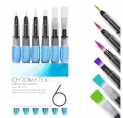 aquapens 그림용 워터 브러쉬 펜 - 6팩 - 6가지 펜촉이 있는 워터 드로잉 브러쉬 펜 - 예술가용 휴대용 수채화 브러쉬 펜 - 어린이 및 성인용 워터 브러쉬 펜