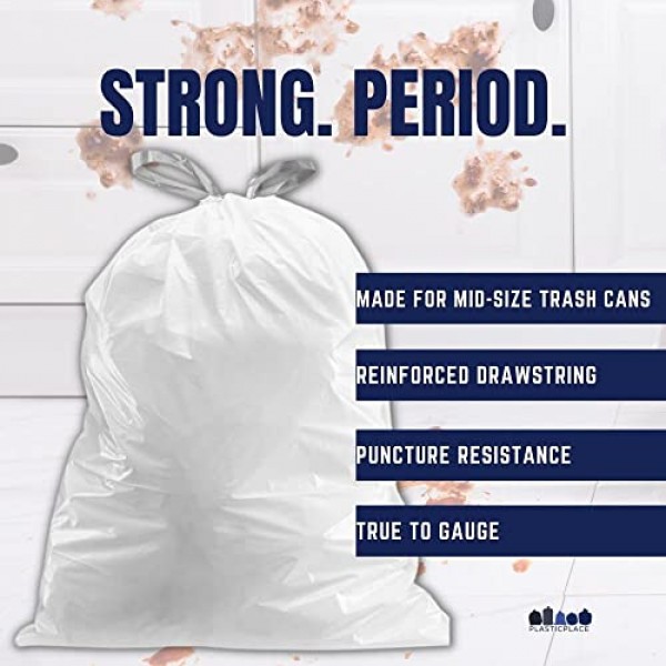 Plasticplace 8갤런 쓰레기 봉투 â”‚ 0.7mil â”‚ 흰색 졸라매는 끈 쓰레기통 라이너 â”‚200개(1팩)