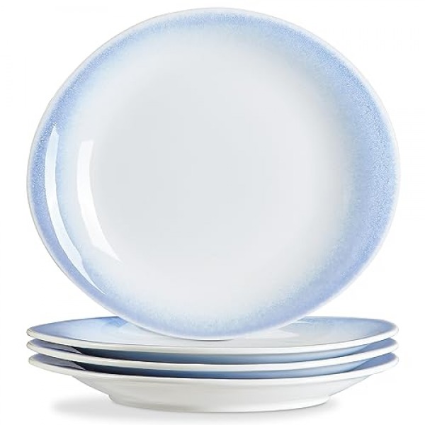 ONEMORE 10인치 디너 접시, 세라믹 샐러드 접시 전채 디저트 파스타 피자용 대형 서빙 접시 4개로 구성된 현대적인 곡선 타원형 접시 세트 | 긁힘 방지, 식기세척기, 전자