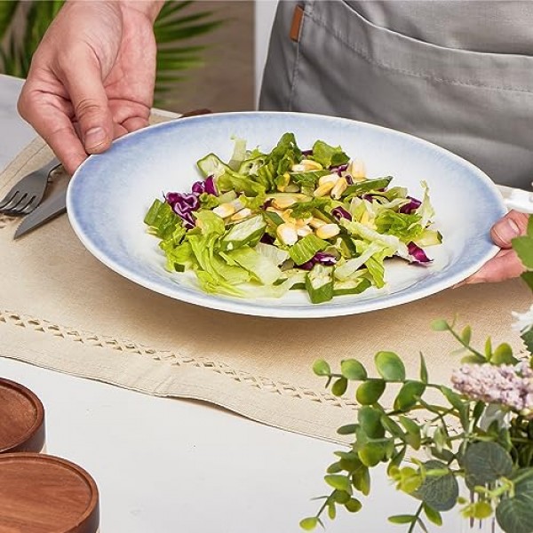 ONEMORE 10인치 디너 접시, 세라믹 샐러드 접시 전채 디저트 파스타 피자용 대형 서빙 접시 4개로 구성된 현대적인 곡선 타원형 접시 세트 | 긁힘 방지, 식기세척기, 전자