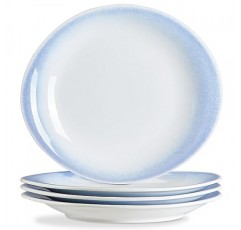 ONEMORE 10인치 디너 접시, 세라믹 샐러드 접시 전채 디저트 파스타 피자용 대형 서빙 접시 4개로 구성된 현대적인 곡선 타원형 접시 세트 | 긁힘 방지, 식기세척기, 전자