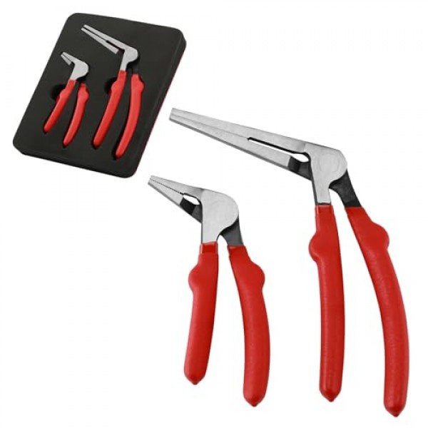 AIRTOON 2PC 키위 구부러진 머리 바늘 코 펜치, 각진 머리 바늘 코 키위 펜치, 6인치 및 8인치, 이중 주입 핸들, 좁은 공간 접근을 위한 구부러진 머리 디자인