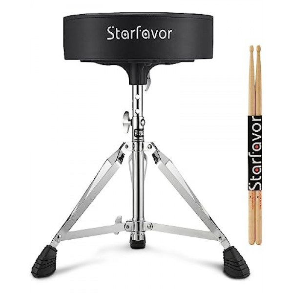 Starfavor 드럼 왕좌 조정 가능한 드럼 스툴 패딩 드럼 시트 드러머 의자 드럼 스틱 5A 메이플, ST-300
