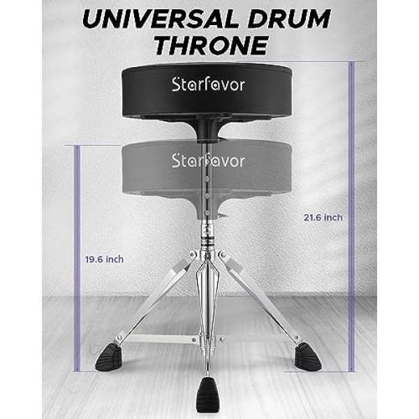 Starfavor 드럼 왕좌 조정 가능한 드럼 스툴 패딩 드럼 시트 드러머 의자 드럼 스틱 5A 메이플, ST-300