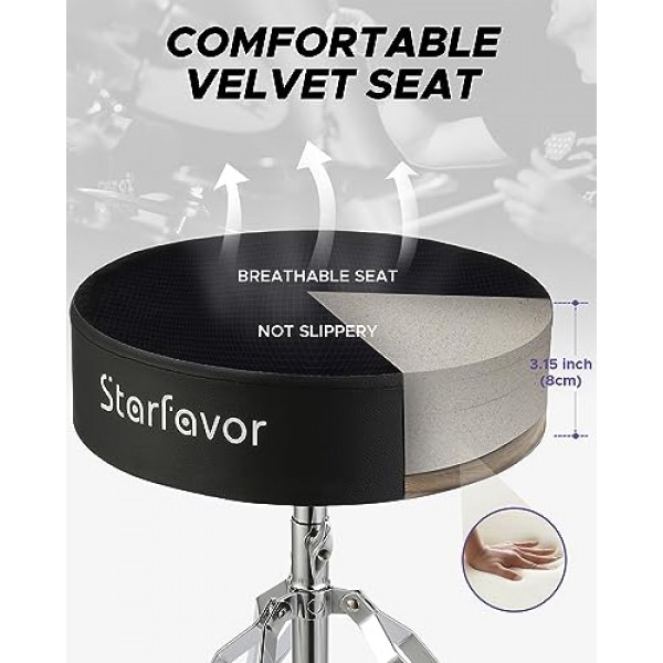 Starfavor 드럼 왕좌 조정 가능한 드럼 스툴 패딩 드럼 시트 드러머 의자 드럼 스틱 5A 메이플, ST-300