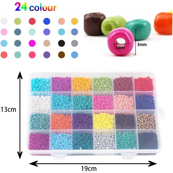 HIQE-FL 14400 조각 3mm 미니 유리 구슬, DIY 팔찌 DIY, 보석 만들기, DIY 구슬 세트, 보석 공예 Fadeless 색상, 생일 선물 (B)