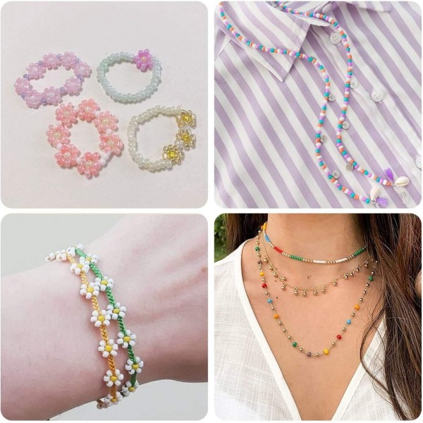 HIQE-FL 14400 조각 3mm 미니 유리 구슬, DIY 팔찌 DIY, 보석 만들기, DIY 구슬 세트, 보석 공예 Fadeless 색상, 생일 선물 (B)