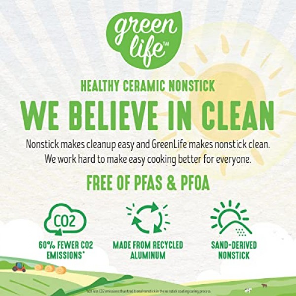 GreenLife 소프트 그립 건강한 세라믹 논스틱, 1QT 및 2QT 냄비 세트(뚜껑 포함), PFAS 없음, 식기세척기 사용 가능, 빨간색
