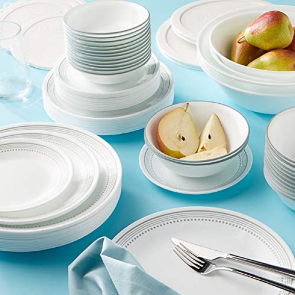 Corelle Vitrelle 78피스 서비스 12개 식기 세트, 삼중 유리 및 칩 방지, 경량 원형 접시 및 그릇 세트, 미스틱 그레이